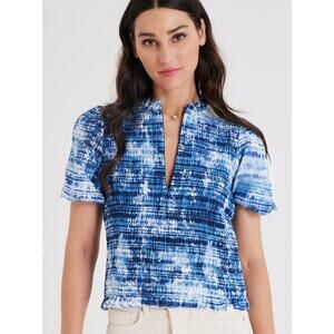 Go by GoSilk Go Smock It Up Blue Half Zip Short Sleeve Top Size XS